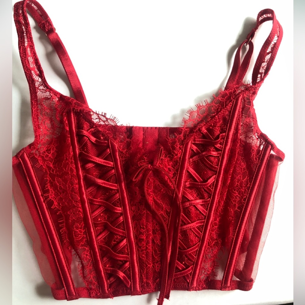 New Victoria’s Secret Dream Angel Lace Corset Sexy Lipstick Red Costume NWT